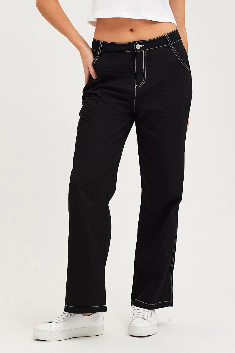Black Wide Leg Pants High Rise