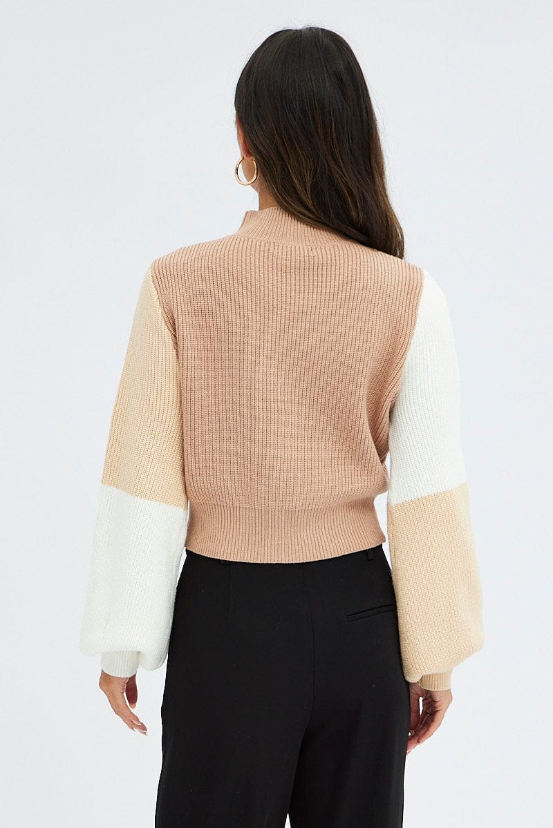 Camel Knit Jumper Colour Block