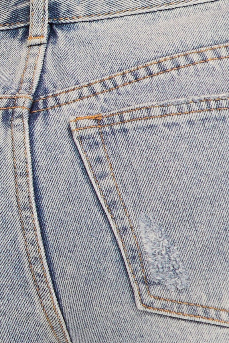 Blue High Rise Distressed Relaxed Denim Shorts