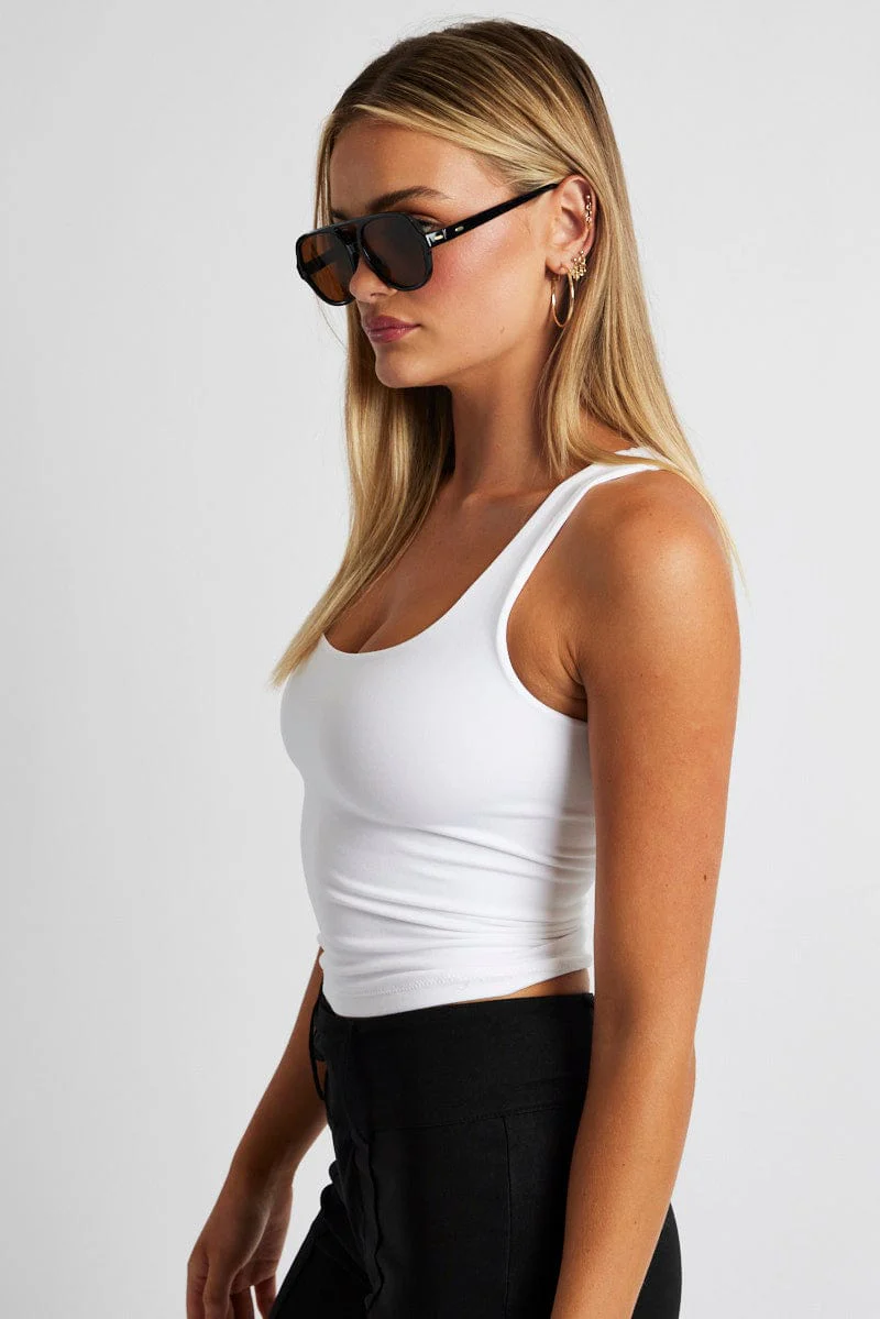 White Tank Top Scoop Neck Seamless