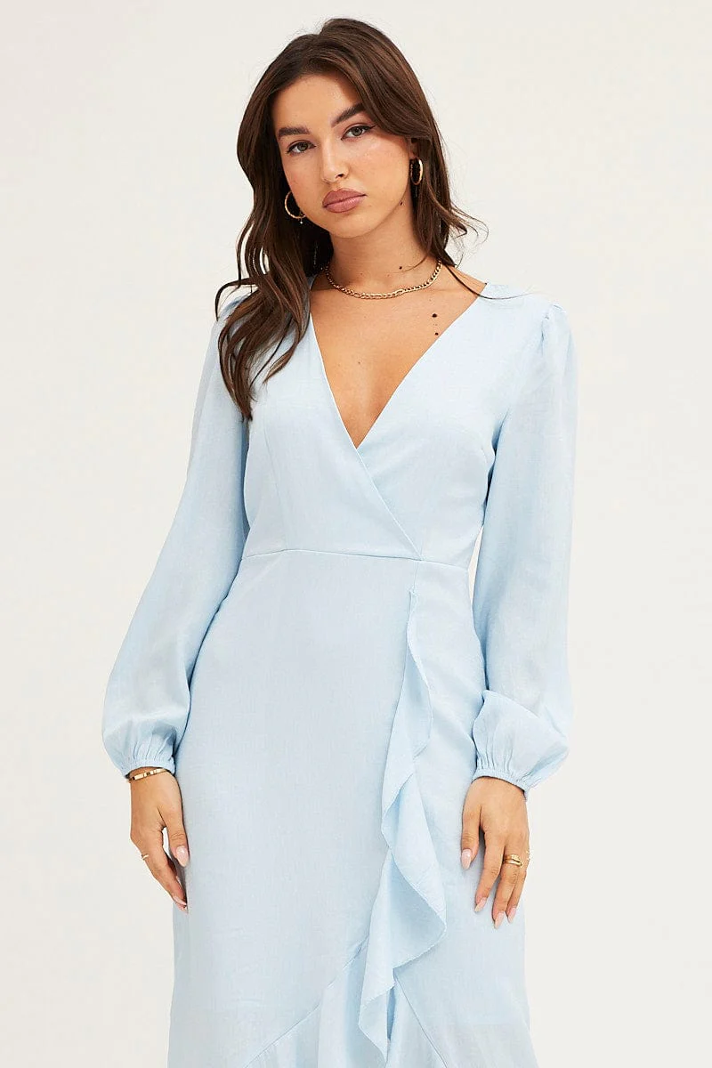 Blue Wrap Midi Dress