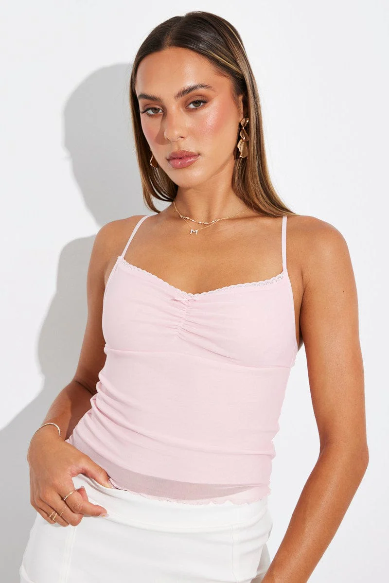 Pink Mesh Singlet Top