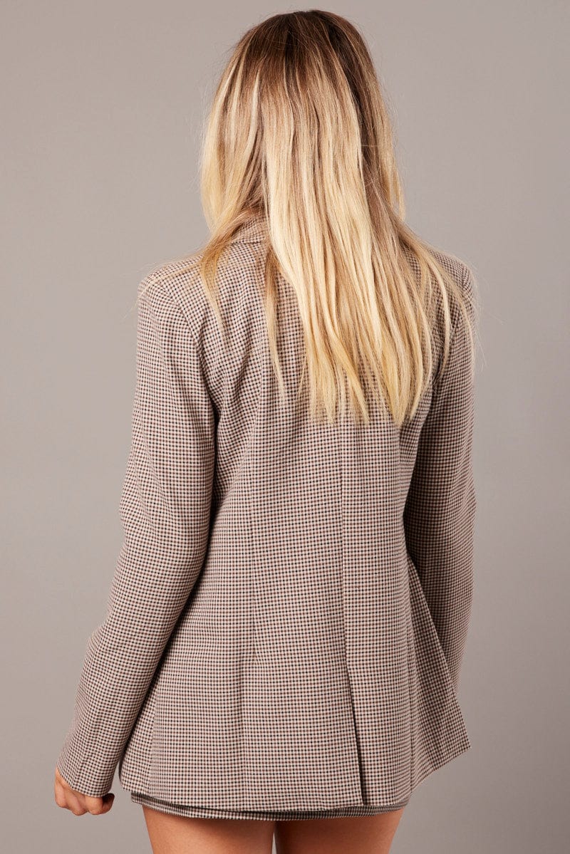 Brown Check Jacket Long Sleeve