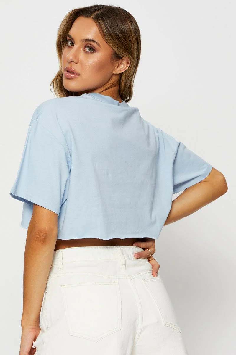 Blue Graphic T Shirt Short Sleeve Crop