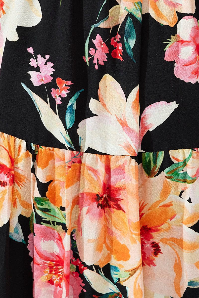 Black Floral Maxi Dress Sleeveless V-Neck