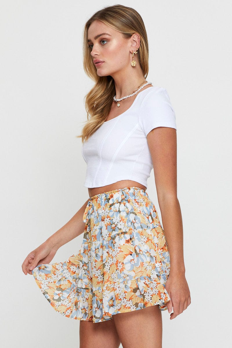 Print Flare Skirt Mini High Rise