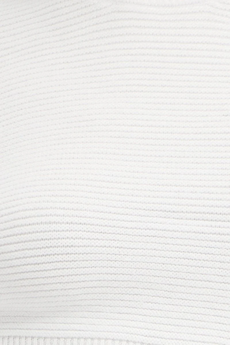 White Knit Top Long Sleeve Crop Round Neck