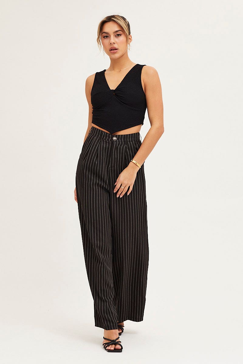 Black Scarf Hem Twist Front Top