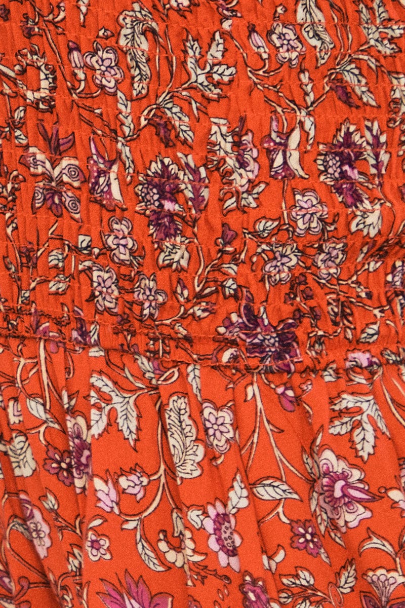 Red Boho Fit And Flare Dress Mini Sleeveless Shirred Bust