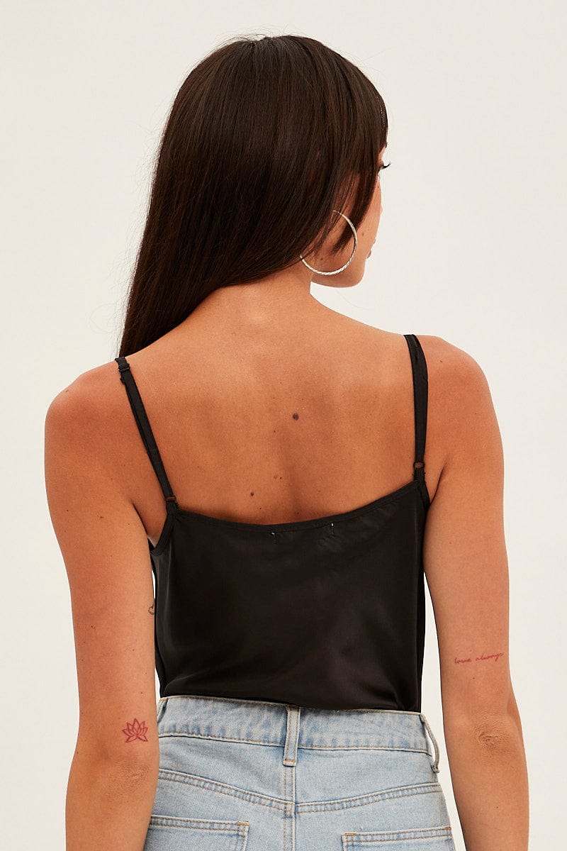 Black Cowl Neck Satin Bodysuit