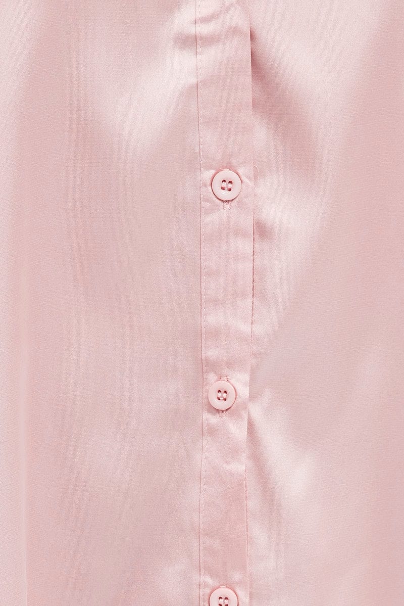Pink Shirt Long Sleeve Collared Neck Satin
