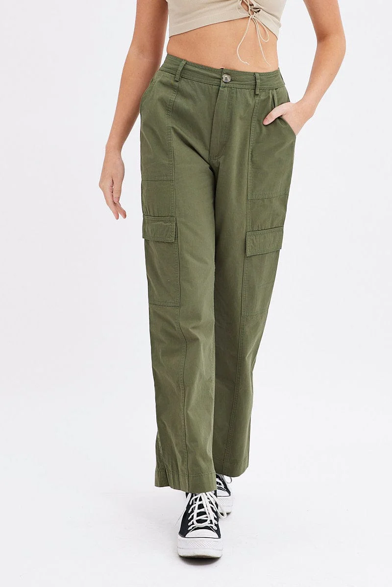Green Cargo Pants High Rise