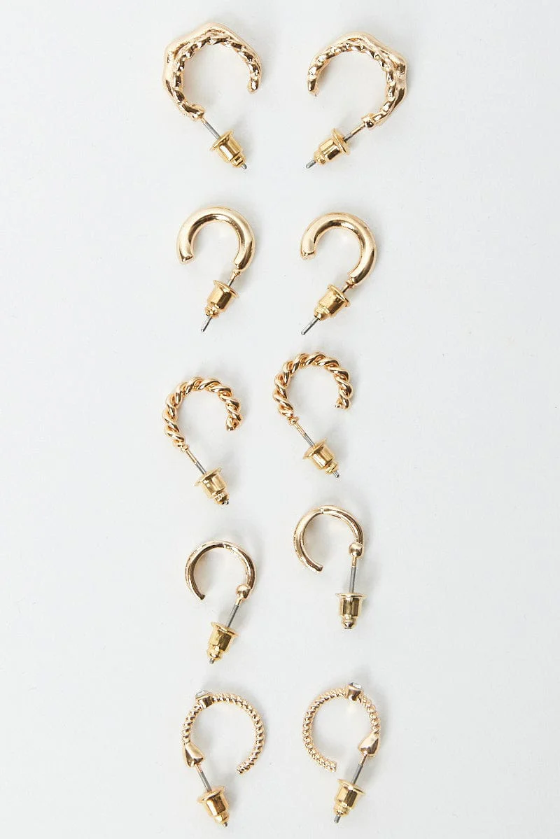 Gold 5 Pack Hoop Earrings
