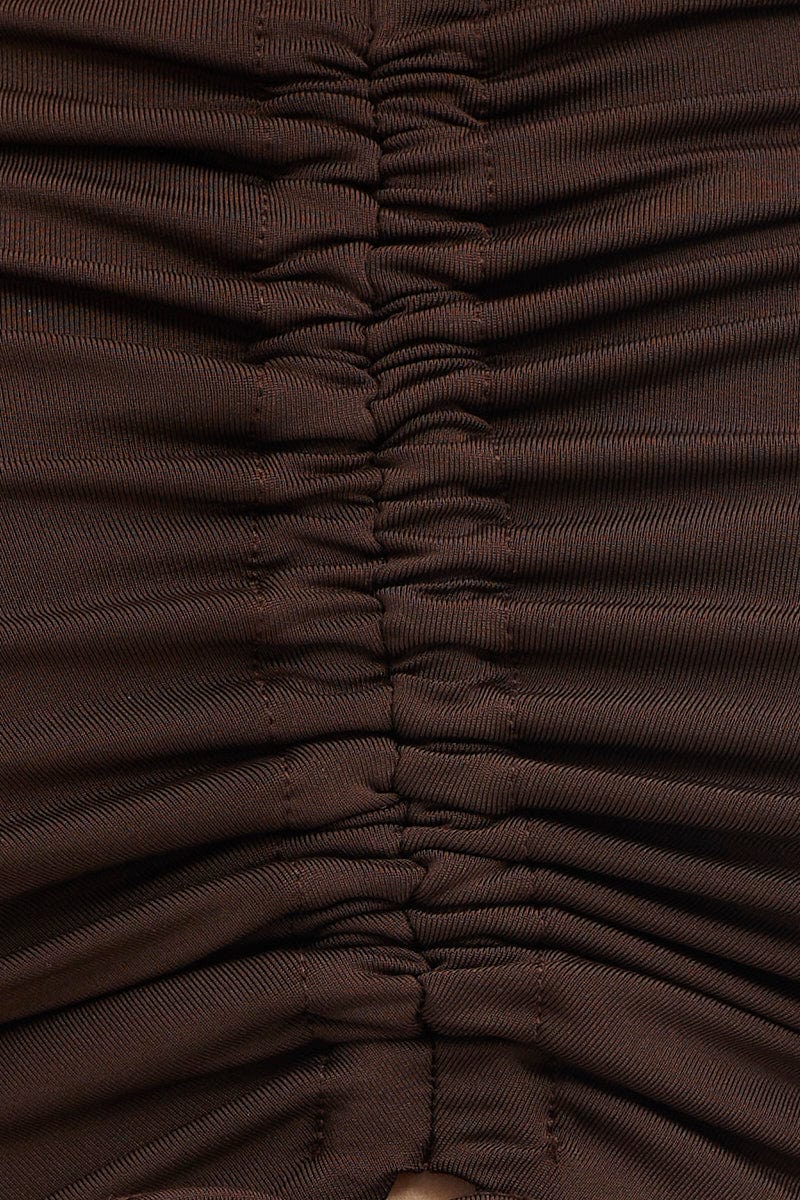 Brown Tie Up Detail Long Sleeve Top