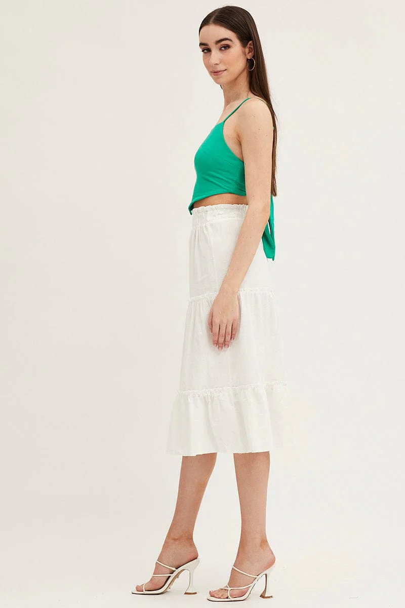 White Tiered Midi Skirt