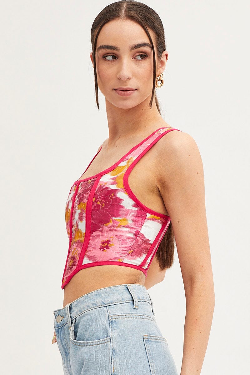 Print Corset Top Sleeveless Square Neck