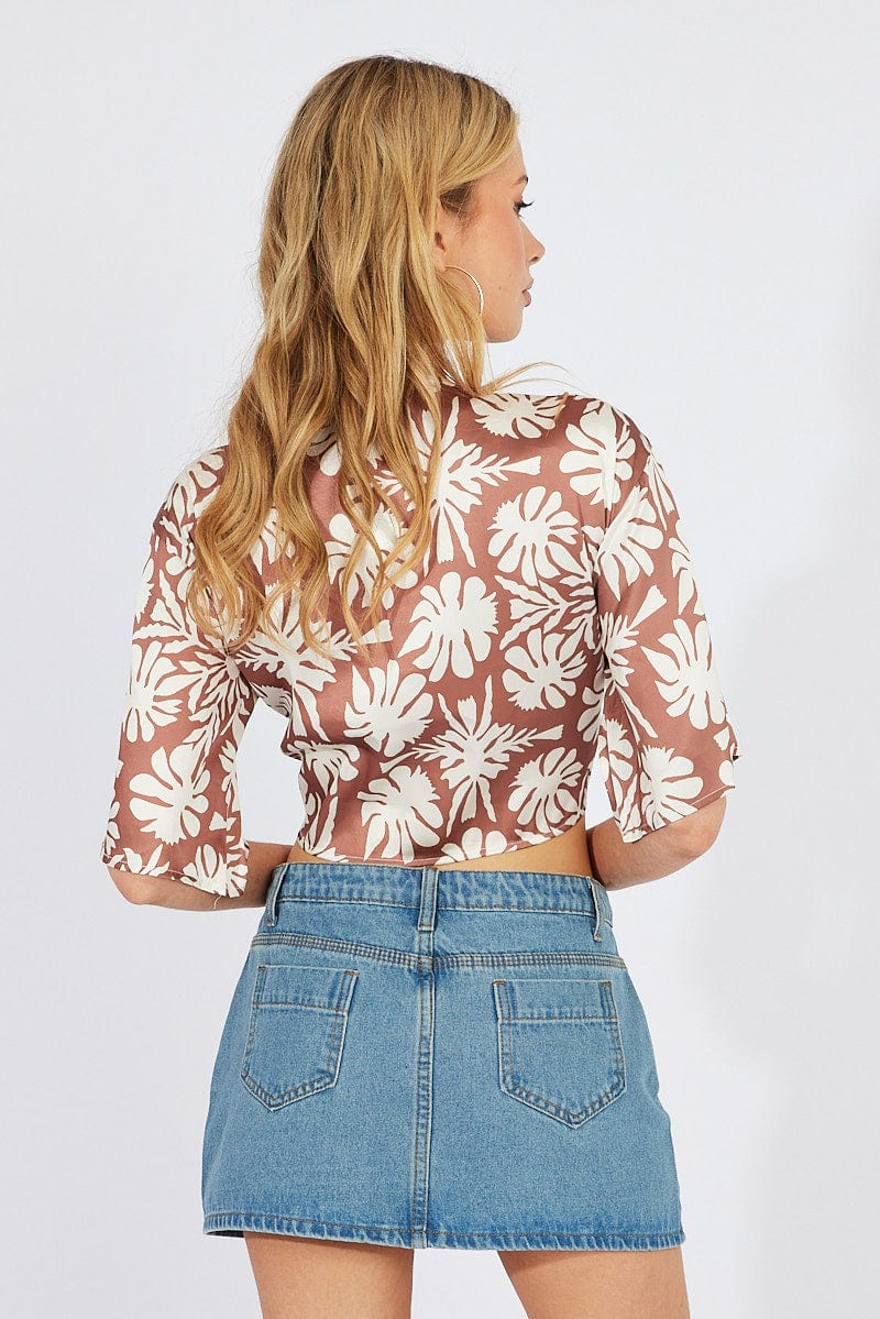 Beige Abstract Front Tie Bolero