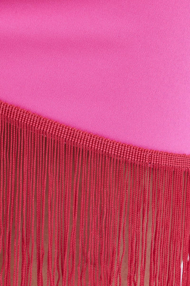 Pink Tassels Ruched Mini Skirt