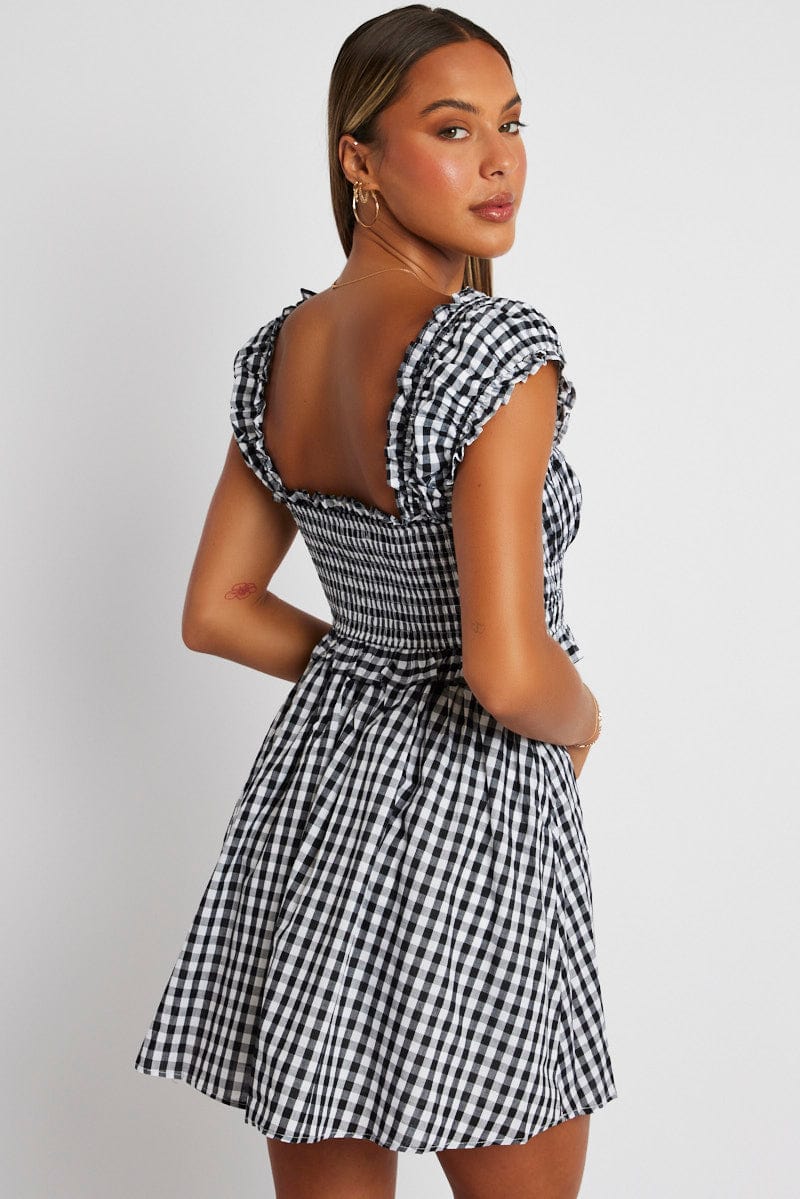 Black Check Fit And Flare Dress Sleeveless