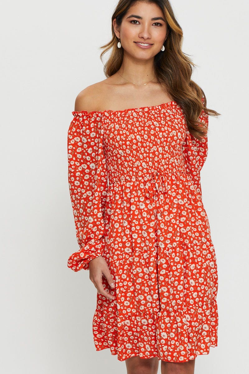 Print Mini Dress Off Shoulder