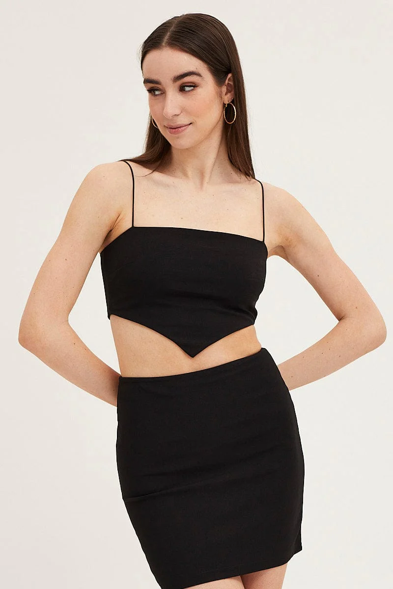 Black Ponte Scarf Crop Top