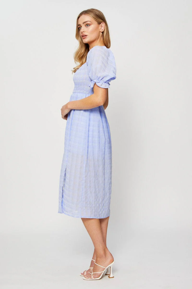 Blue Midi Dress Short Sleeve