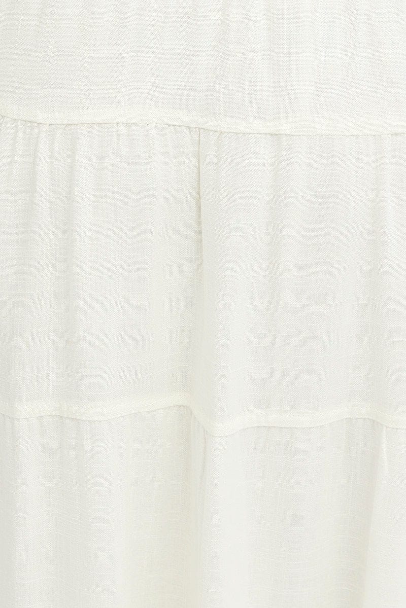 White Maxi Skirt Tiered High Rise Linen Blend