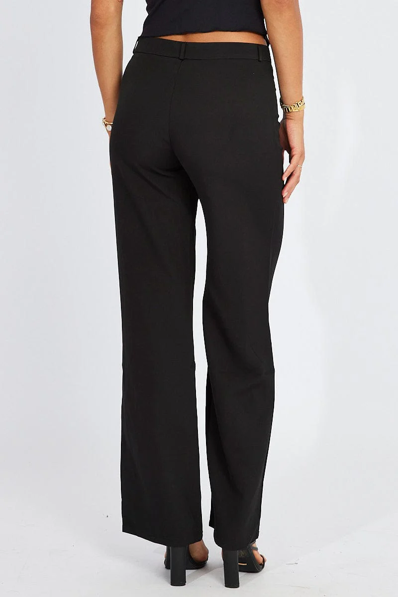 Black Straight Fit Pants Mid Rise