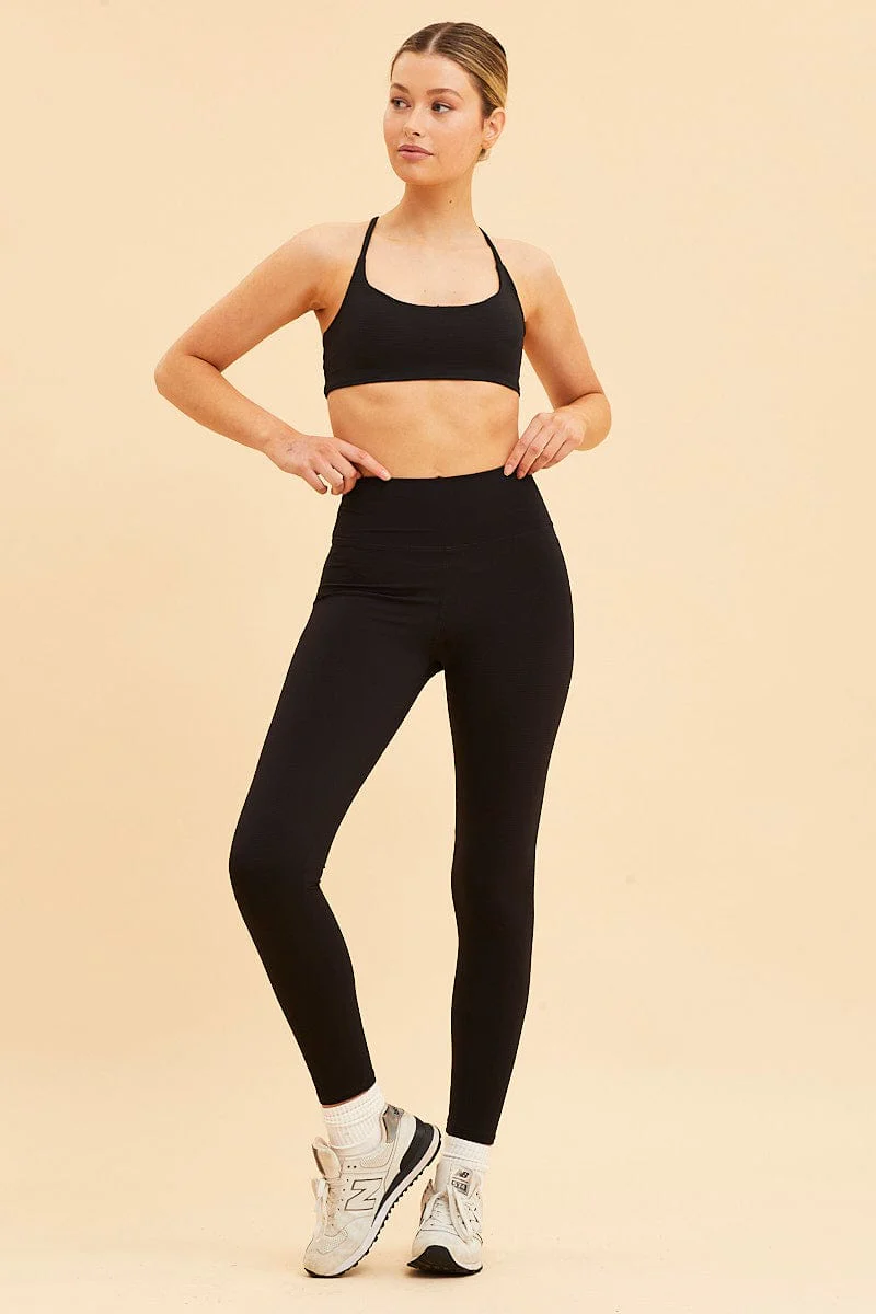 Black Crop Top Active Rib