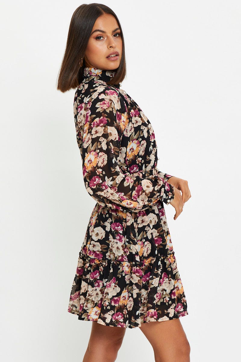 Print Mini Dress Long Sleeve