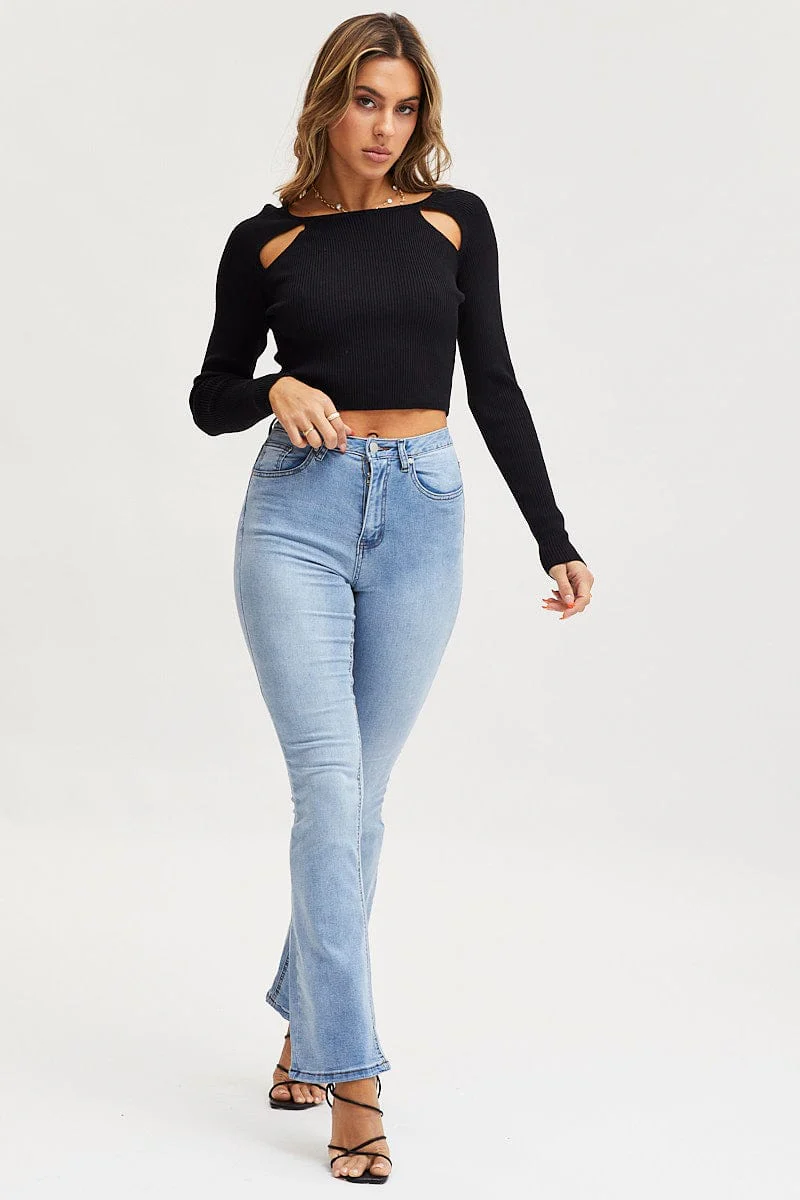 Blue Flare Denim Jeans High Rise