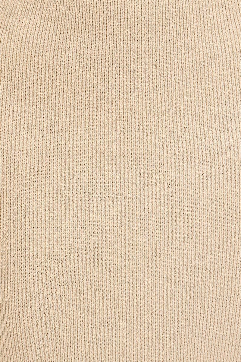 Beige Maxi Skirt Knit High Waist