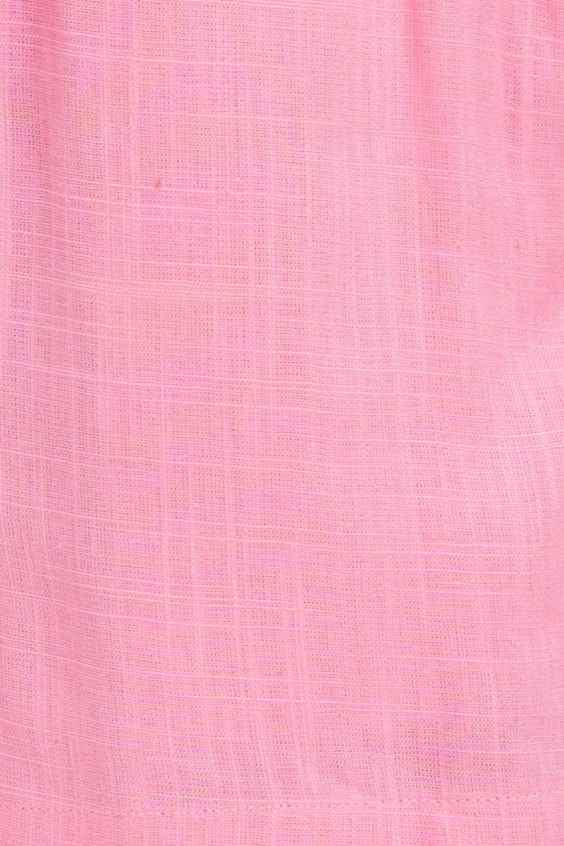 Pink Mini Shorts High Rise Linen Blend