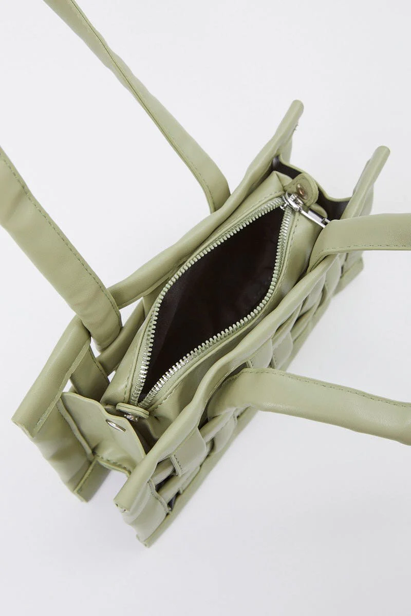Green Woven Detail Handbag