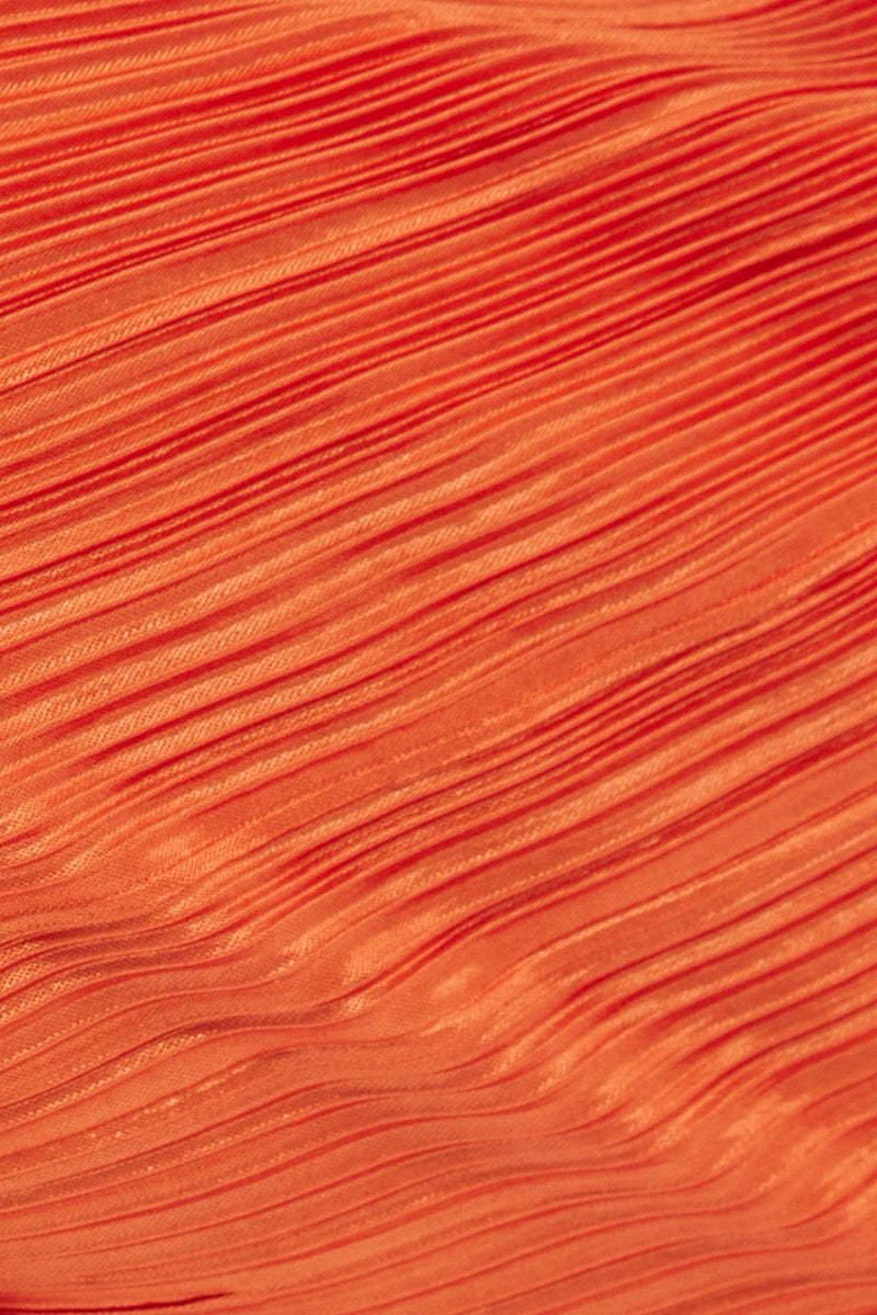 Orange Plisse Pants Wide Leg High Rise