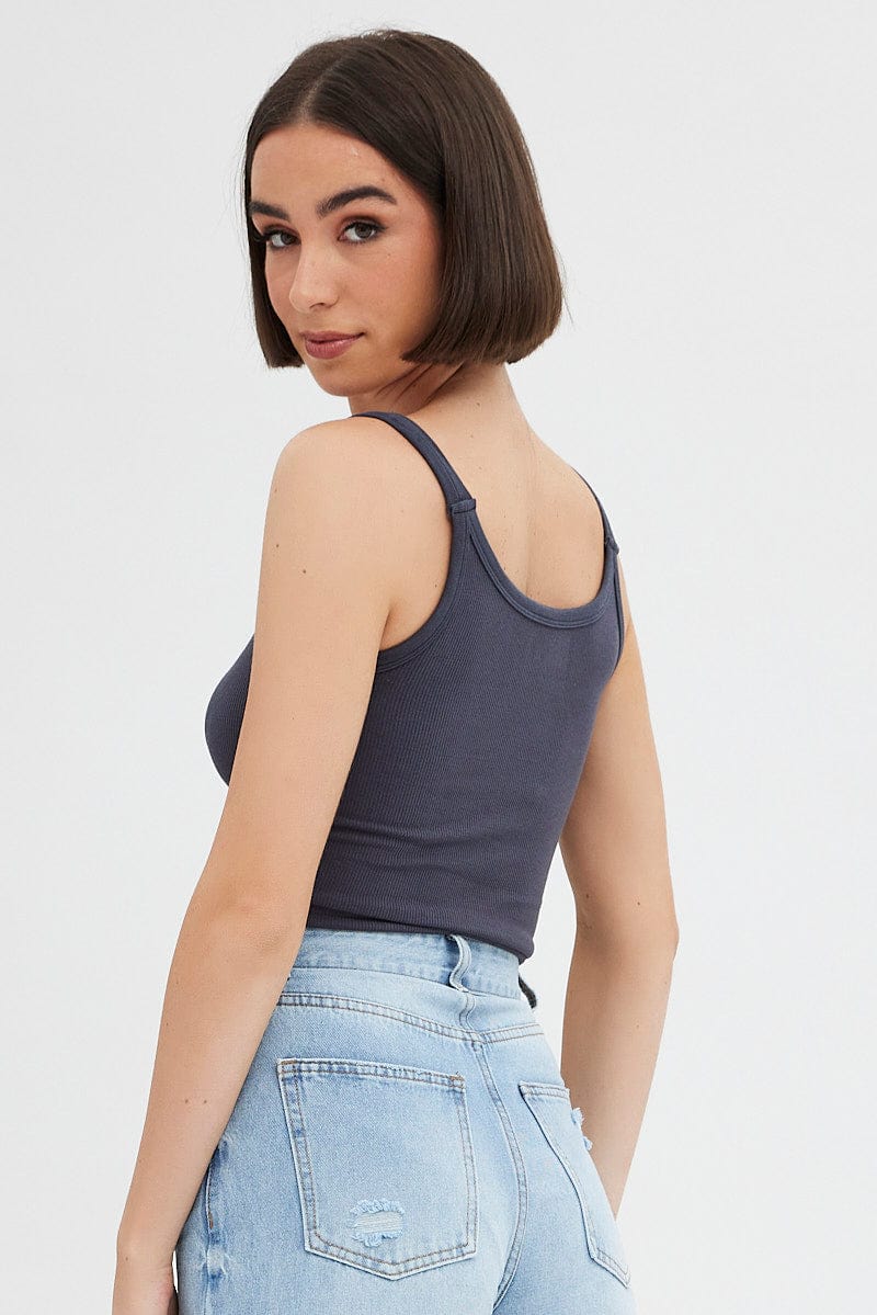 Grey Singlet Top Round Neck