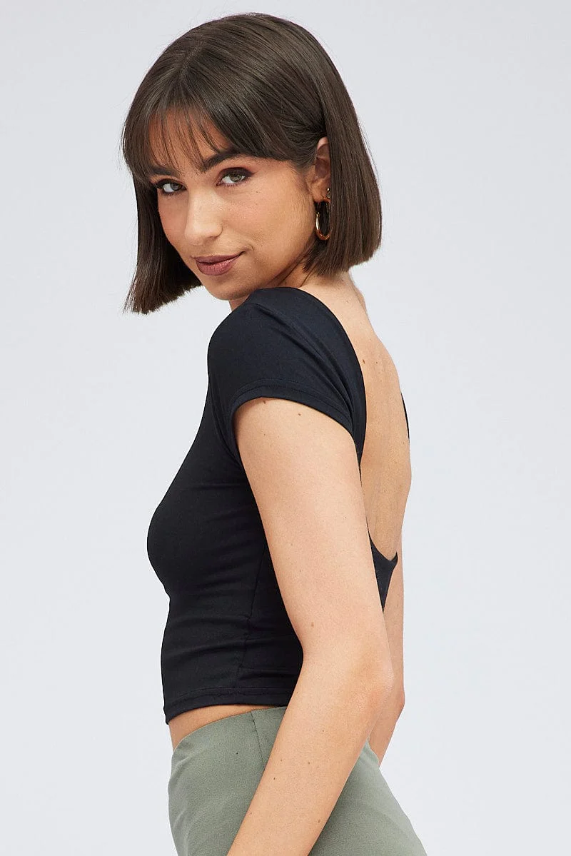 Black Supersoft Top Short Sleeve Backless