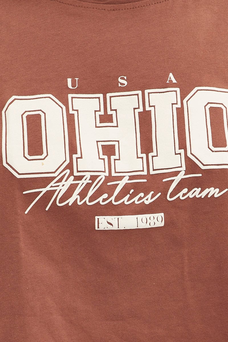 Brown Graphic T-Shirt Ohio Crew Short Sleeve