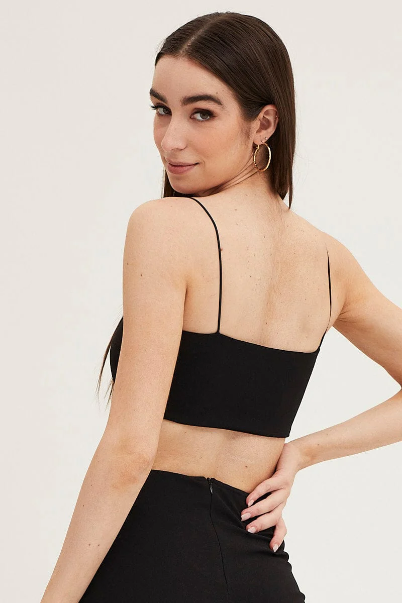 Black Ponte Scarf Crop Top