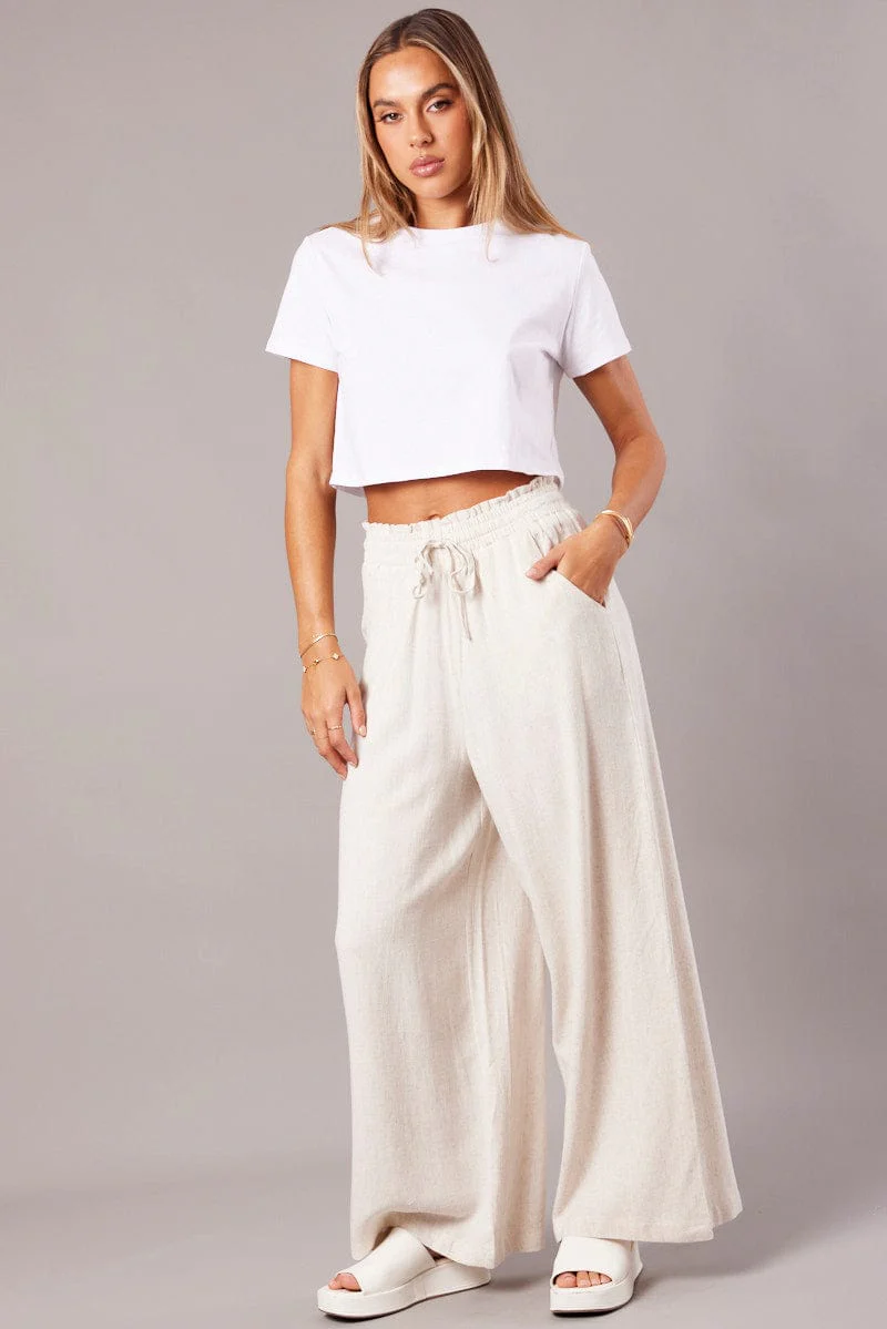 Beige Wide Leg Pants High Rise