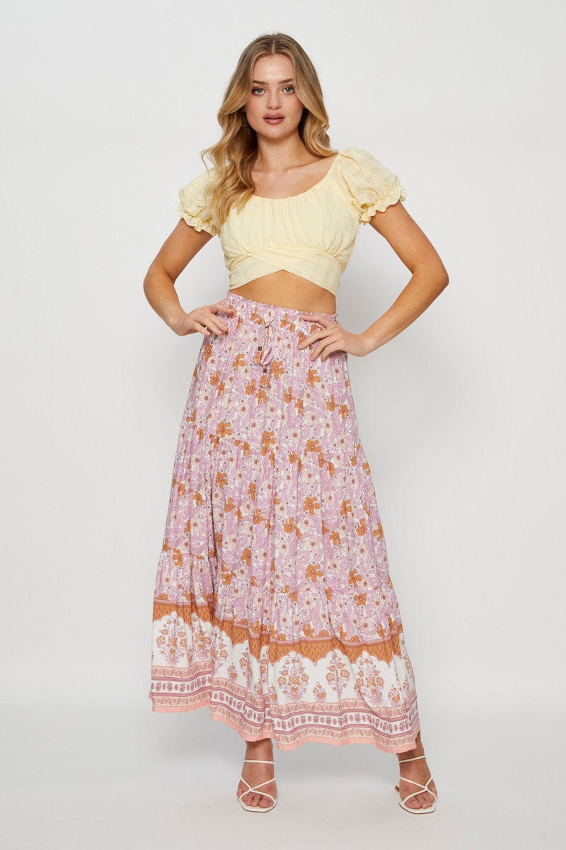 Yellow Crop Top Short Sleeve Tie Up