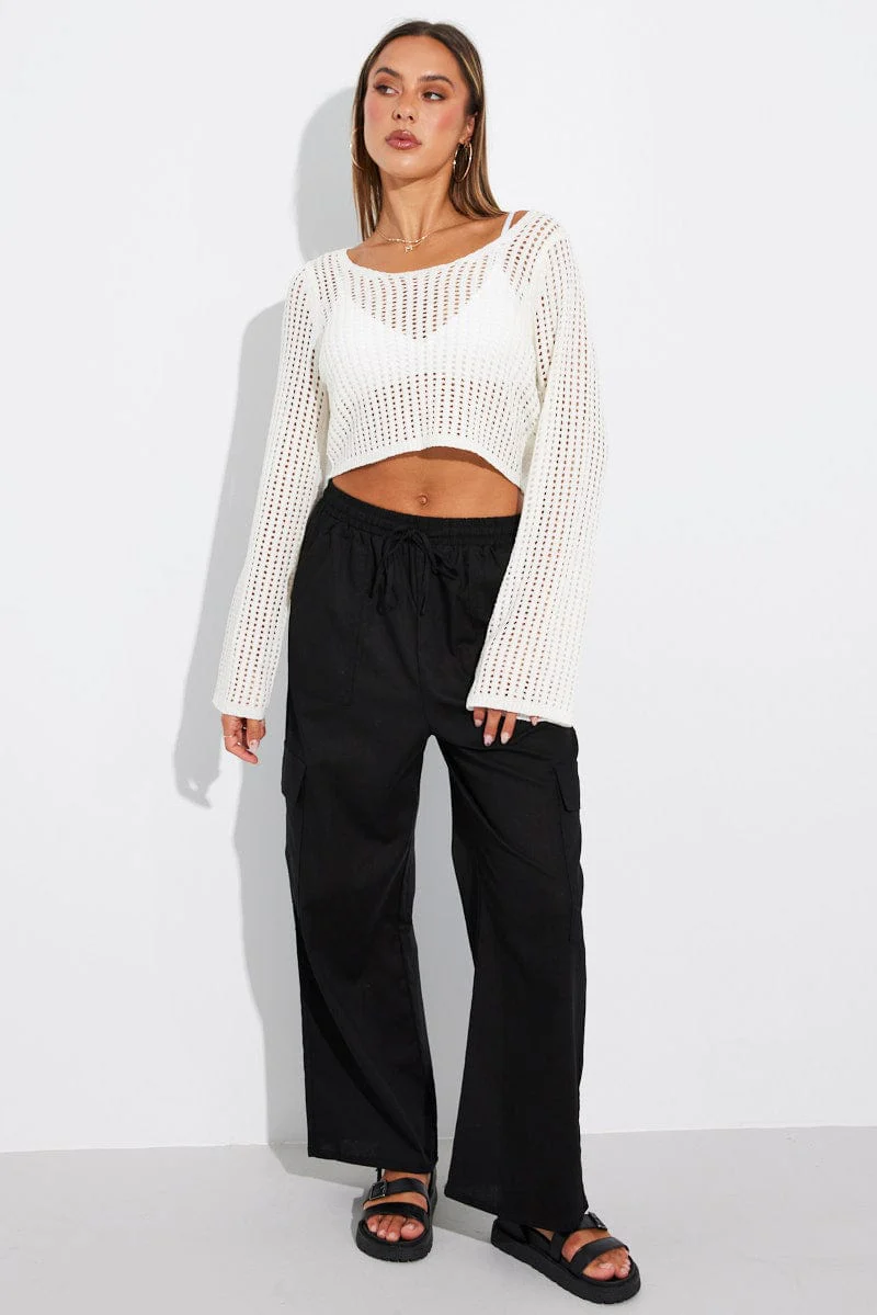 Black Relaxed Cargo Pant Elasticated Waist