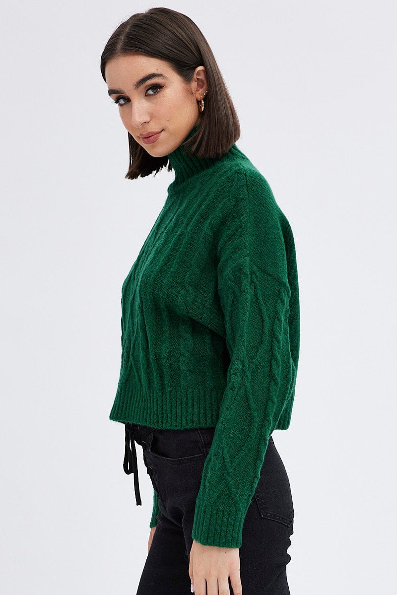 Green Cable Knit Jumper High neck