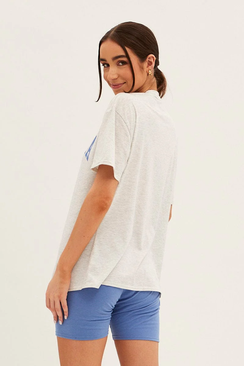 Blue Graphic T And Biker Shorts Set