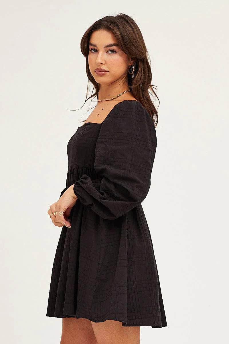 Black Square Neck Skater Dress