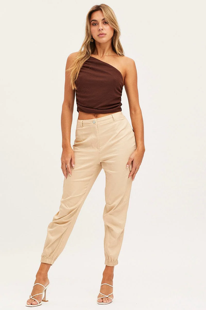 Brown Singlet Top One Shoulder