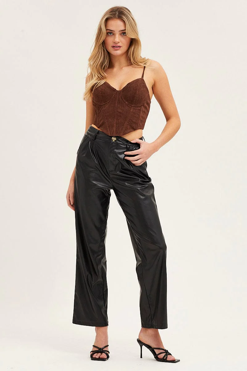 Brown Corset Top Sleeveless Crop Corduroy
