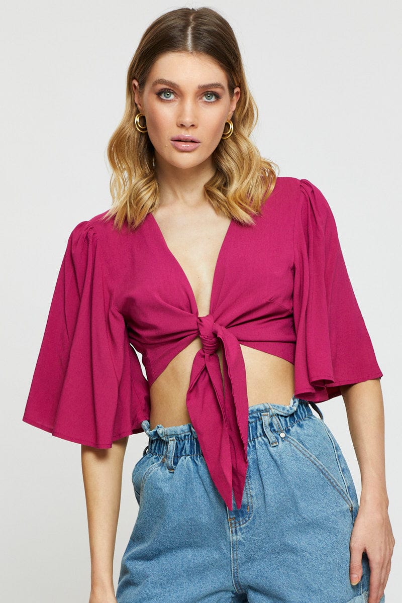 Pink Crop Bolero Short Sleeve