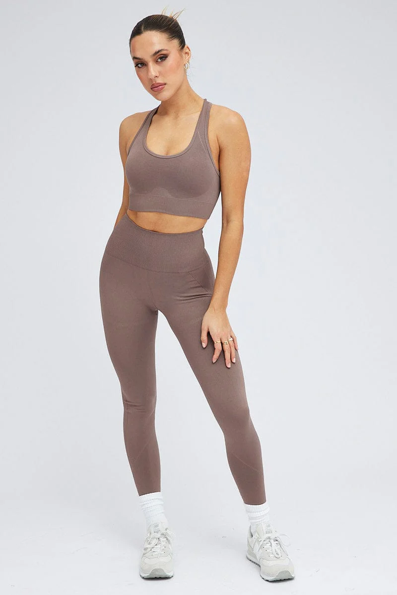 Brown Seamless Tank Top And Legging