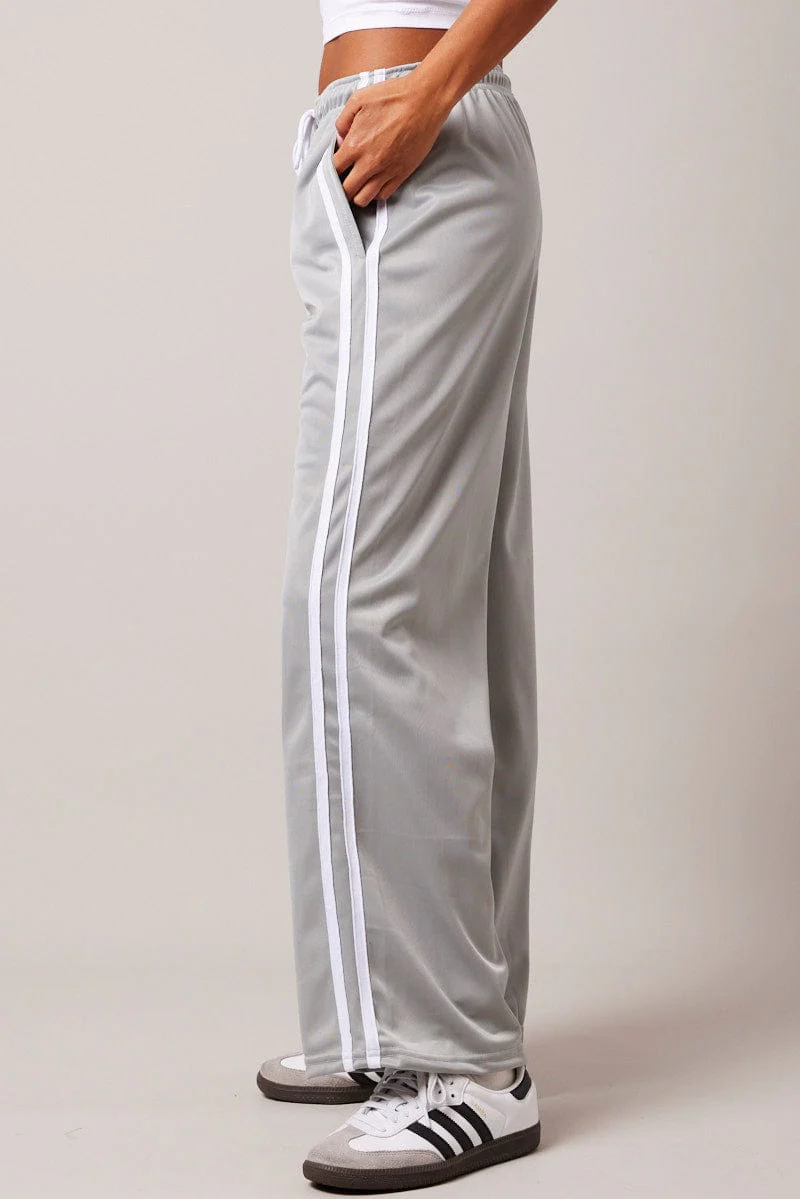 Grey Track Pants Mid Rise